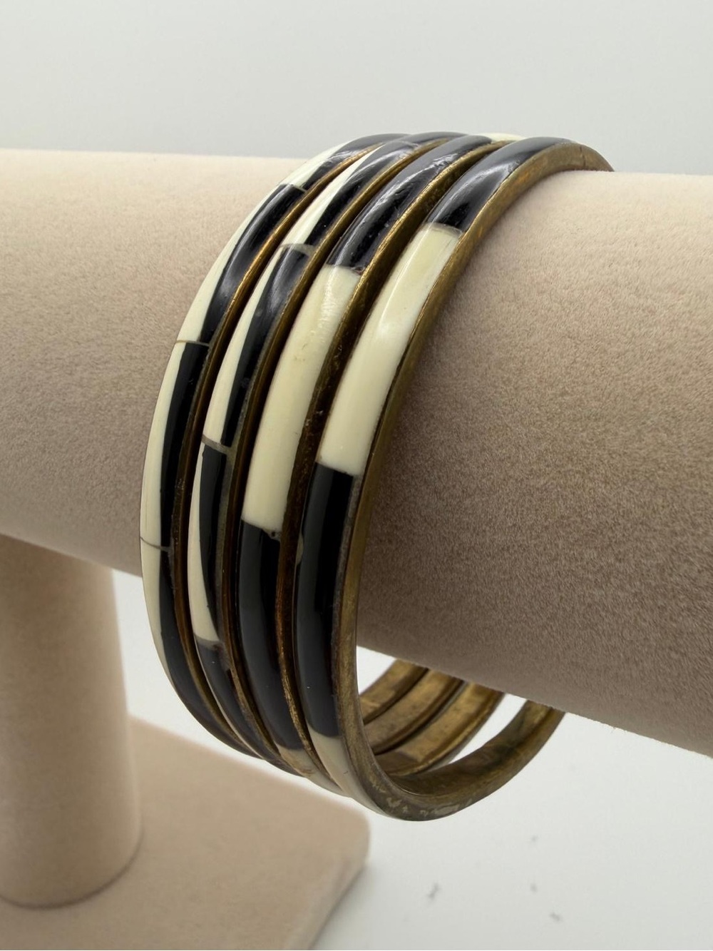 Zara Black and Cream Stacked Bangle Bracelet